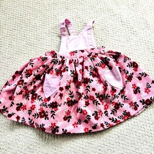 Smocked sweets pink corduroy floral jumper dress